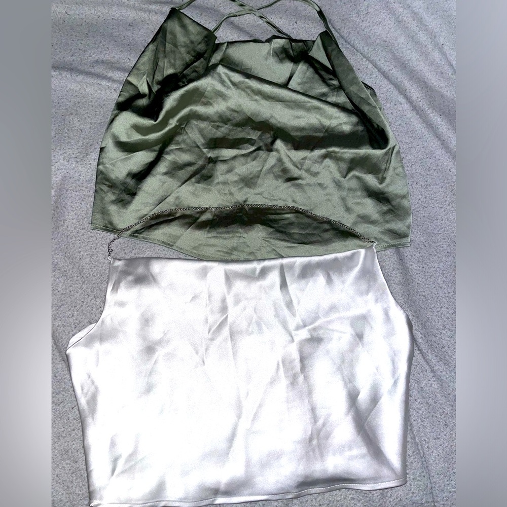Green and White Satin Halter tops